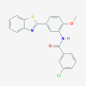 molecular formula C21H15ClN2O2S B277895 N-[5-(1,3-benzothiazol-2-yl)-2-methoxyphenyl]-3-chlorobenzamide 