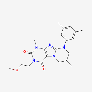 molecular formula C21H27N5O3 B2778965 9-(3,5-dimethylphenyl)-3-(2-methoxyethyl)-1,7-dimethyl-6,7,8,9-tetrahydropyrimido[2,1-f]purine-2,4(1H,3H)-dione CAS No. 848919-35-7