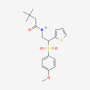 molecular formula C19H25NO4S2 B2779001 N-[2-(4-methoxybenzenesulfonyl)-2-(thiophen-2-yl)ethyl]-3,3-dimethylbutanamide CAS No. 946285-06-9