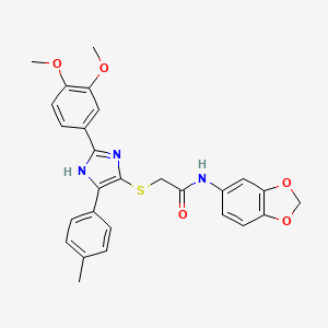 molecular formula C27H25N3O5S B2779067 N-(2H-1,3-BENZODIOXOL-5-YL)-2-{[2-(3,4-DIMETHOXYPHENYL)-5-(4-METHYLPHENYL)-1H-IMIDAZOL-4-YL]SULFANYL}ACETAMIDE CAS No. 865657-57-4