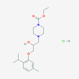 molecular formula C20H33ClN2O4 B2779084 Ethyl 4-[2-hydroxy-3-(2-isopropyl-5-methylphenoxy)propyl]-1-piperazinecarboxylate hydrochloride CAS No. 473805-44-6