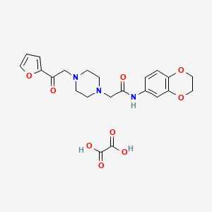 molecular formula C22H25N3O9 B2779087 N-(2,3-DIHYDRO-1,4-BENZODIOXIN-6-YL)-2-{4-[2-(FURAN-2-YL)-2-OXOETHYL]PIPERAZIN-1-YL}ACETAMIDE; OXALIC ACID CAS No. 1351651-76-7