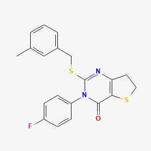 molecular formula C20H17FN2OS2 B2779107 3-(4-fluorophenyl)-2-((3-methylbenzyl)thio)-6,7-dihydrothieno[3,2-d]pyrimidin-4(3H)-one CAS No. 687562-23-8