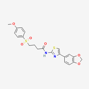 molecular formula C21H20N2O6S2 B2779130 N-(4-(benzo[d][1,3]dioxol-5-yl)thiazol-2-yl)-4-((4-methoxyphenyl)sulfonyl)butanamide CAS No. 941987-26-4