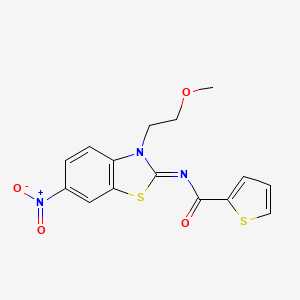 molecular formula C15H13N3O4S2 B2779191 N-[(2Z)-3-(2-methoxyethyl)-6-nitro-2,3-dihydro-1,3-benzothiazol-2-ylidene]thiophene-2-carboxamide CAS No. 864976-64-7