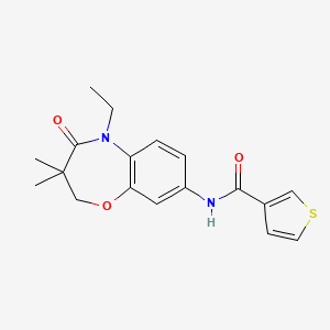 molecular formula C18H20N2O3S B2779198 N-(5-ethyl-3,3-dimethyl-4-oxo-2,3,4,5-tetrahydro-1,5-benzoxazepin-8-yl)thiophene-3-carboxamide CAS No. 1207035-90-2