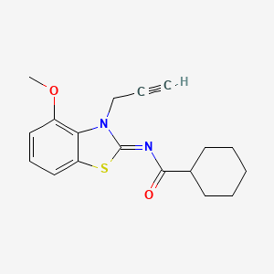 molecular formula C18H20N2O2S B2779234 N-[(2Z)-4-methoxy-3-(prop-2-yn-1-yl)-2,3-dihydro-1,3-benzothiazol-2-ylidene]cyclohexanecarboxamide CAS No. 868377-93-9