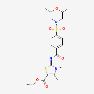 molecular formula C21H27N3O6S2 B2779251 ethyl (2Z)-2-({4-[(2,6-dimethylmorpholin-4-yl)sulfonyl]benzoyl}imino)-3,4-dimethyl-2,3-dihydro-1,3-thiazole-5-carboxylate CAS No. 394228-18-3