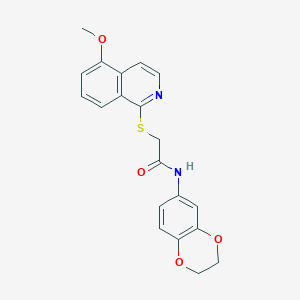 molecular formula C20H18N2O4S B2779255 N-(2,3-dihydrobenzo[b][1,4]dioxin-6-yl)-2-((5-methoxyisoquinolin-1-yl)thio)acetamide CAS No. 1203034-78-9
