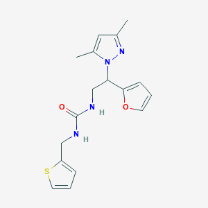 molecular formula C17H20N4O2S B2779257 1-(2-(3,5-dimethyl-1H-pyrazol-1-yl)-2-(furan-2-yl)ethyl)-3-(thiophen-2-ylmethyl)urea CAS No. 2034274-58-1