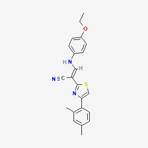 molecular formula C22H21N3OS B2779265 (E)-2-(4-(2,4-dimethylphenyl)thiazol-2-yl)-3-((4-ethoxyphenyl)amino)acrylonitrile CAS No. 476676-05-8