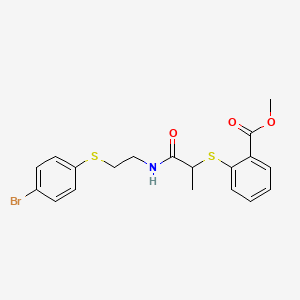 molecular formula C19H20BrNO3S2 B2779284 Methyl 2-{[2-({2-[(4-bromophenyl)sulfanyl]ethyl}amino)-1-methyl-2-oxoethyl]sulfanyl}benzenecarboxylate CAS No. 337923-65-6
