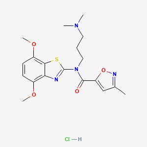 molecular formula C19H25ClN4O4S B2779294 N-(4,7-DIMETHOXY-1,3-BENZOTHIAZOL-2-YL)-N-[3-(DIMETHYLAMINO)PROPYL]-3-METHYL-1,2-OXAZOLE-5-CARBOXAMIDE HYDROCHLORIDE CAS No. 1189893-30-8