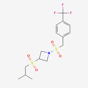 molecular formula C15H20F3NO4S2 B2779338 3-(Isobutylsulfonyl)-1-((4-(trifluoromethyl)benzyl)sulfonyl)azetidine CAS No. 1796970-48-3