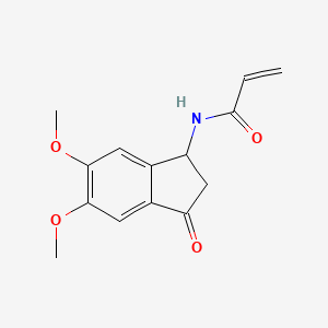 molecular formula C14H15NO4 B2779342 N-(5,6-Dimethoxy-3-oxo-1,2-dihydroinden-1-yl)prop-2-enamide CAS No. 2305393-13-7