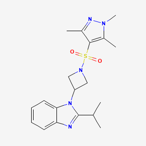 molecular formula C19H25N5O2S B2779343 2-Propan-2-yl-1-[1-(1,3,5-trimethylpyrazol-4-yl)sulfonylazetidin-3-yl]benzimidazole CAS No. 2415565-67-0