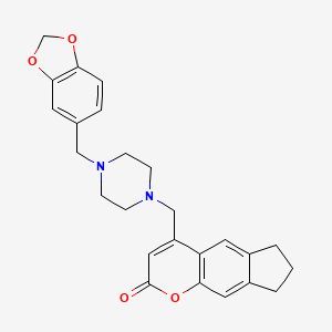 molecular formula C25H26N2O4 B2779347 4-((4-(benzo[d][1,3]dioxol-5-ylmethyl)piperazin-1-yl)methyl)-7,8-dihydrocyclopenta[g]chromen-2(6H)-one CAS No. 847940-05-0