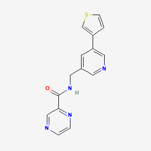 molecular formula C15H12N4OS B2779350 N-((5-(thiophen-3-yl)pyridin-3-yl)methyl)pyrazine-2-carboxamide CAS No. 1798520-25-8