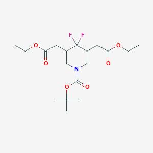 molecular formula C18H29F2NO6 B2779357 Diethyl 2,2'-(1-(tert-butoxycarbonyl)-4,4-difluoropiperidine-3,5-diyl)diacetate CAS No. 1864059-46-0