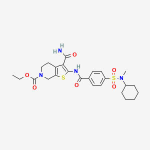 molecular formula C25H32N4O6S2 B2779422 ethyl 3-carbamoyl-2-{4-[cyclohexyl(methyl)sulfamoyl]benzamido}-4H,5H,6H,7H-thieno[2,3-c]pyridine-6-carboxylate CAS No. 449782-05-2