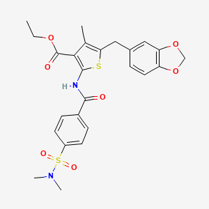 molecular formula C25H26N2O7S2 B2779432 ethyl 5-[(2H-1,3-benzodioxol-5-yl)methyl]-2-[4-(dimethylsulfamoyl)benzamido]-4-methylthiophene-3-carboxylate CAS No. 438029-08-4
