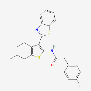 molecular formula C24H21FN2OS2 B2779467 N-[3-(1,3-benzothiazol-2-yl)-6-methyl-4,5,6,7-tetrahydro-1-benzothiophen-2-yl]-2-(4-fluorophenyl)acetamide CAS No. 922700-60-5