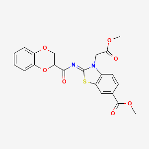 molecular formula C21H18N2O7S B2779476 methyl (2Z)-2-[(2,3-dihydro-1,4-benzodioxine-2-carbonyl)imino]-3-(2-methoxy-2-oxoethyl)-2,3-dihydro-1,3-benzothiazole-6-carboxylate CAS No. 865197-55-3