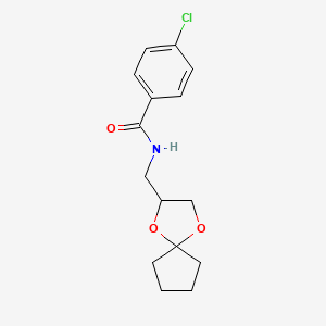 molecular formula C15H18ClNO3 B2779533 N-(1,4-dioxaspiro[4.4]nonan-2-ylmethyl)-4-chlorobenzamide CAS No. 899958-51-1
