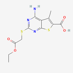 4-Amino-2-((2-ethoxy-2-oxoethyl)thio)-5-methylthieno[2,3-d]pyrimidine-6-carboxylic acid