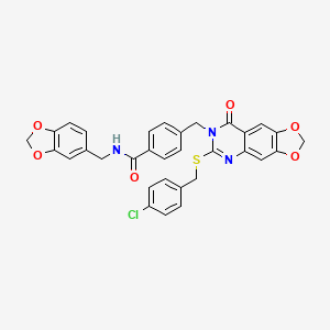 molecular formula C32H24ClN3O6S B2779551 N-[(2H-1,3-benzodioxol-5-yl)methyl]-4-[(6-{[(4-chlorophenyl)methyl]sulfanyl}-8-oxo-2H,7H,8H-[1,3]dioxolo[4,5-g]quinazolin-7-yl)methyl]benzamide CAS No. 688061-83-8