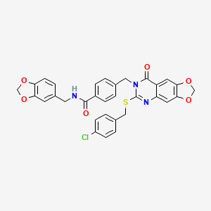 N-(1,3-benzodioxol-5-ylmethyl)-4-{[6-[(4-chlorobenzyl)thio]-8-oxo[1,3]dioxolo[4,5-g]quinazolin-7(8H)-yl]methyl}benzamide