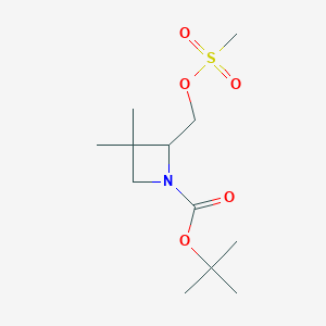 molecular formula C12H23NO5S B2779565 Tert-butyl 2-[(methanesulfonyloxy)methyl]-3,3-dimethylazetidine-1-carboxylate CAS No. 2172061-46-8
