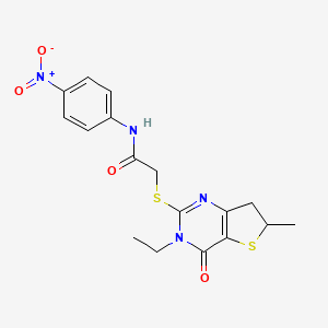2-((3-ethyl-6-methyl-4-oxo-3,4,6,7-tetrahydrothieno[3,2-d]pyrimidin-2-yl)thio)-N-(4-nitrophenyl)acetamide