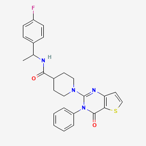 molecular formula C26H25FN4O2S B2779602 N-[1-(4-fluorophenyl)ethyl]-1-{4-oxo-3-phenyl-3H,4H-thieno[3,2-d]pyrimidin-2-yl}piperidine-4-carboxamide CAS No. 1113104-34-9
