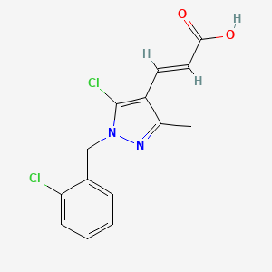 B2779612 (E)-3-[5-chloro-1-[(2-chlorophenyl)methyl]-3-methylpyrazol-4-yl]prop-2-enoic acid CAS No. 882227-13-6