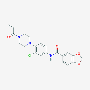 molecular formula C21H22ClN3O4 B277962 N-[3-chloro-4-(4-propanoylpiperazin-1-yl)phenyl]-1,3-benzodioxole-5-carboxamide 