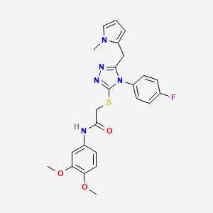 molecular formula C24H24FN5O3S B2779653 N-(3,4-dimethoxyphenyl)-2-{[4-(4-fluorophenyl)-5-[(1-methyl-1H-pyrrol-2-yl)methyl]-4H-1,2,4-triazol-3-yl]sulfanyl}acetamide CAS No. 847393-89-9