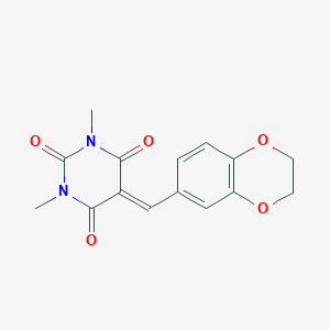 molecular formula C15H14N2O5 B2779696 5-(2,3-dihydro-1,4-benzodioxin-6-ylmethylene)-1,3-dimethyl-2,4,6(1H,3H,5H)-pyrimidinetrione CAS No. 439110-65-3