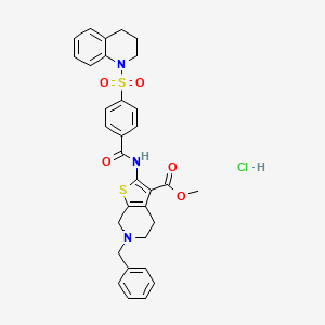 molecular formula C32H32ClN3O5S2 B2779697 methyl 6-benzyl-2-(4-((3,4-dihydroquinolin-1(2H)-yl)sulfonyl)benzamido)-4,5,6,7-tetrahydrothieno[2,3-c]pyridine-3-carboxylate hydrochloride CAS No. 1215415-65-8