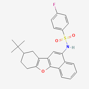 molecular formula C26H26FNO3S B2779698 N-{13-tert-butyl-17-oxatetracyclo[8.7.0.0^{2,7}.0^{11,16}]heptadeca-1(10),2(7),3,5,8,11(16)-hexaen-8-yl}-4-fluorobenzene-1-sulfonamide CAS No. 442535-98-0