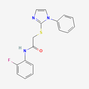 molecular formula C17H14FN3OS B2779782 N-(2-fluorophenyl)-2-((1-phenyl-1H-imidazol-2-yl)thio)acetamide CAS No. 688335-25-3