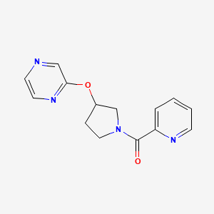 molecular formula C14H14N4O2 B2779984 2-{[1-(pyridine-2-carbonyl)pyrrolidin-3-yl]oxy}pyrazine CAS No. 2034475-64-2