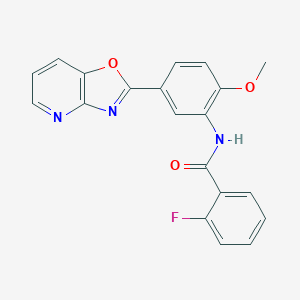 molecular formula C20H14FN3O3 B278003 2-fluoro-N-[2-methoxy-5-([1,3]oxazolo[4,5-b]pyridin-2-yl)phenyl]benzamide 