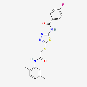 molecular formula C19H17FN4O2S2 B2780060 N-(5-((2-((2,5-dimethylphenyl)amino)-2-oxoethyl)thio)-1,3,4-thiadiazol-2-yl)-4-fluorobenzamide CAS No. 392295-16-8