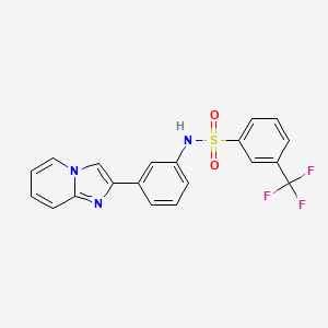molecular formula C20H14F3N3O2S B2780074 N-(3-{imidazo[1,2-a]pyridin-2-yl}phenyl)-3-(trifluoromethyl)benzene-1-sulfonamide CAS No. 429646-81-1