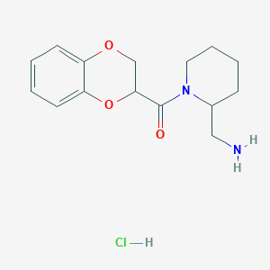 molecular formula C15H21ClN2O3 B2780081 (2-(Aminomethyl)piperidin-1-yl)(2,3-dihydrobenzo[b][1,4]dioxin-2-yl)methanone hydrochloride CAS No. 1353985-86-0