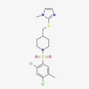molecular formula C17H21Cl2N3O2S2 B2780101 1-(2,4-dichloro-5-methylbenzenesulfonyl)-4-{[(1-methyl-1H-imidazol-2-yl)sulfanyl]methyl}piperidine CAS No. 1428371-65-6