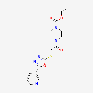 molecular formula C16H19N5O4S B2780133 Ethyl 4-(2-((5-(pyridin-3-yl)-1,3,4-oxadiazol-2-yl)thio)acetyl)piperazine-1-carboxylate CAS No. 900009-27-0