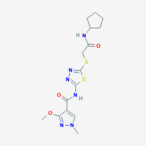 molecular formula C15H20N6O3S2 B2780153 N-(5-((2-(cyclopentylamino)-2-oxoethyl)thio)-1,3,4-thiadiazol-2-yl)-3-methoxy-1-methyl-1H-pyrazole-4-carboxamide CAS No. 1170967-49-3