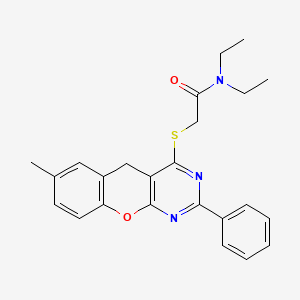 molecular formula C24H25N3O2S B2780184 N,N-Diethyl-2-({7-methyl-2-phenyl-5H-chromeno[2,3-D]pyrimidin-4-YL}sulfanyl)acetamide CAS No. 866340-64-9